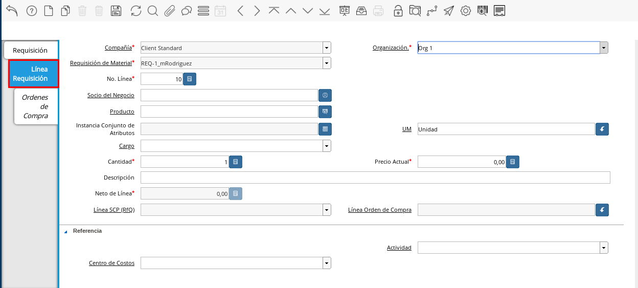 Línea Requisición