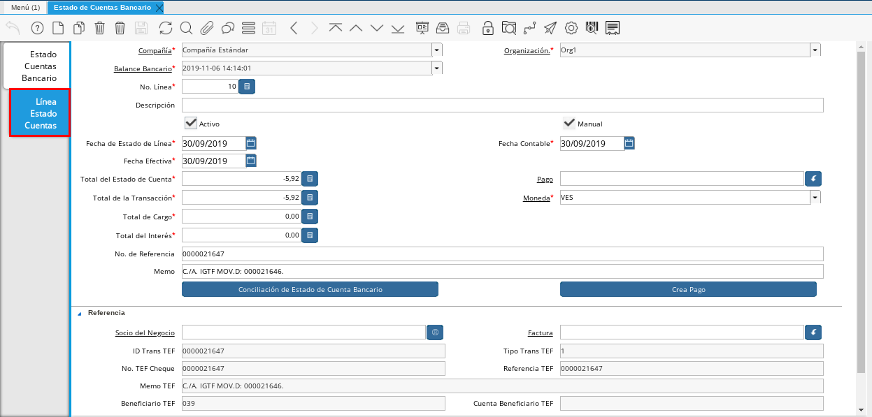 Pestaña Estado Cuentas para Pagos Cobros sin Registros