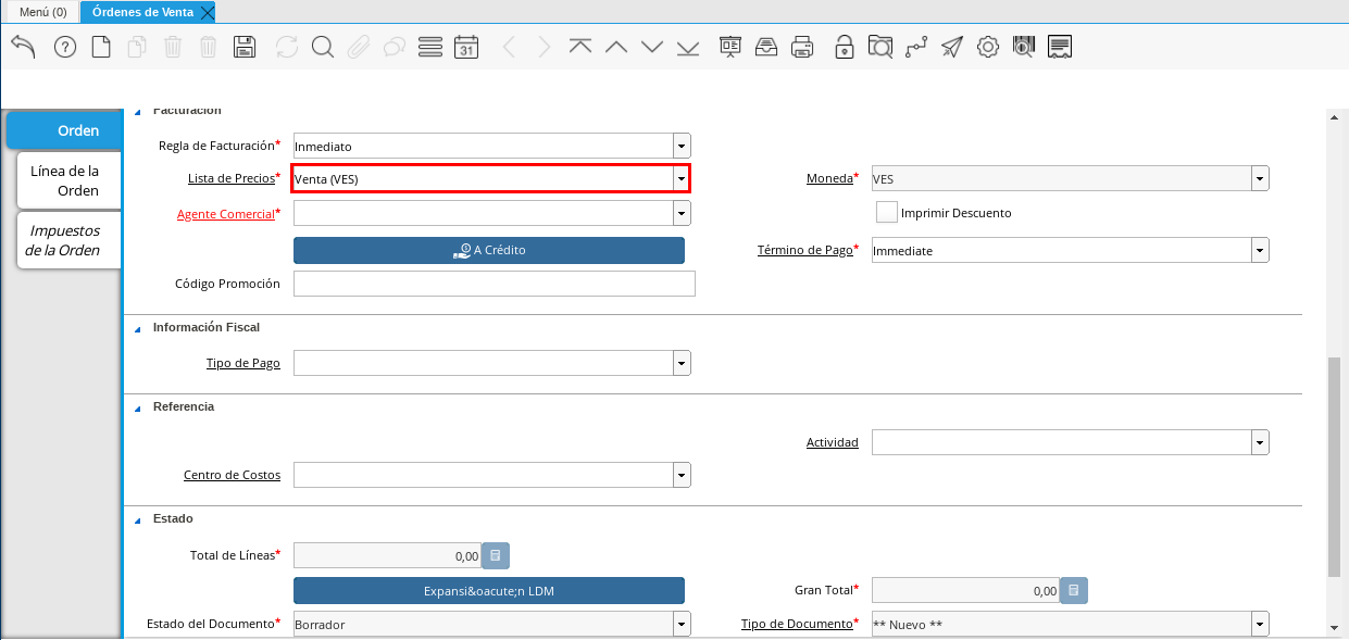 Campo Lista de Precios
