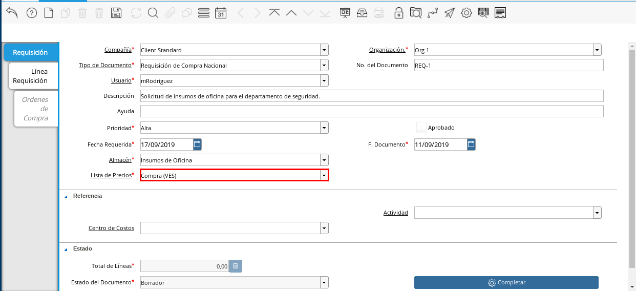 Campo Lista de Precios