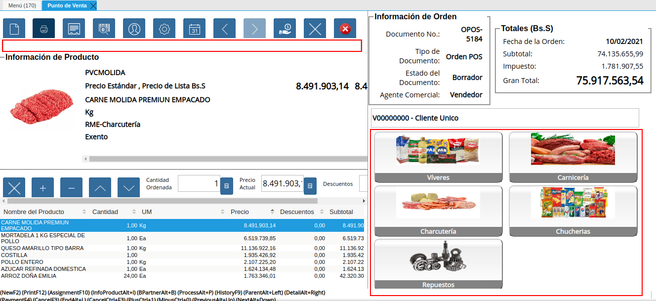 carga de productos para la venta
