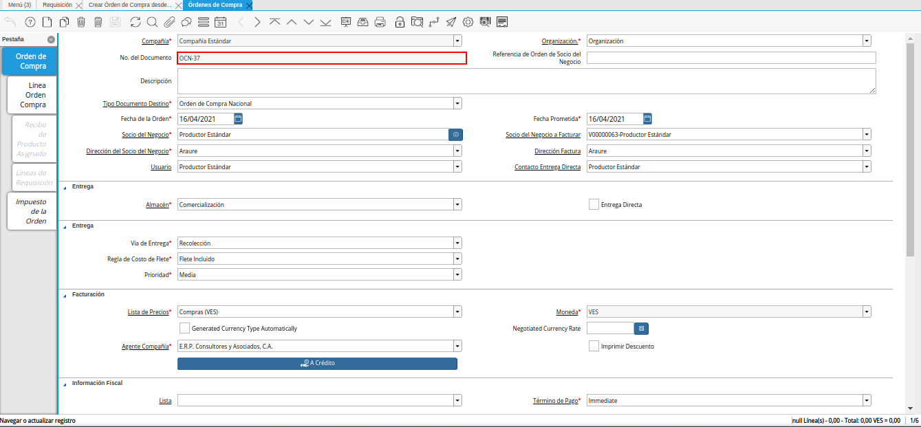 ubicar registro de orden de compra