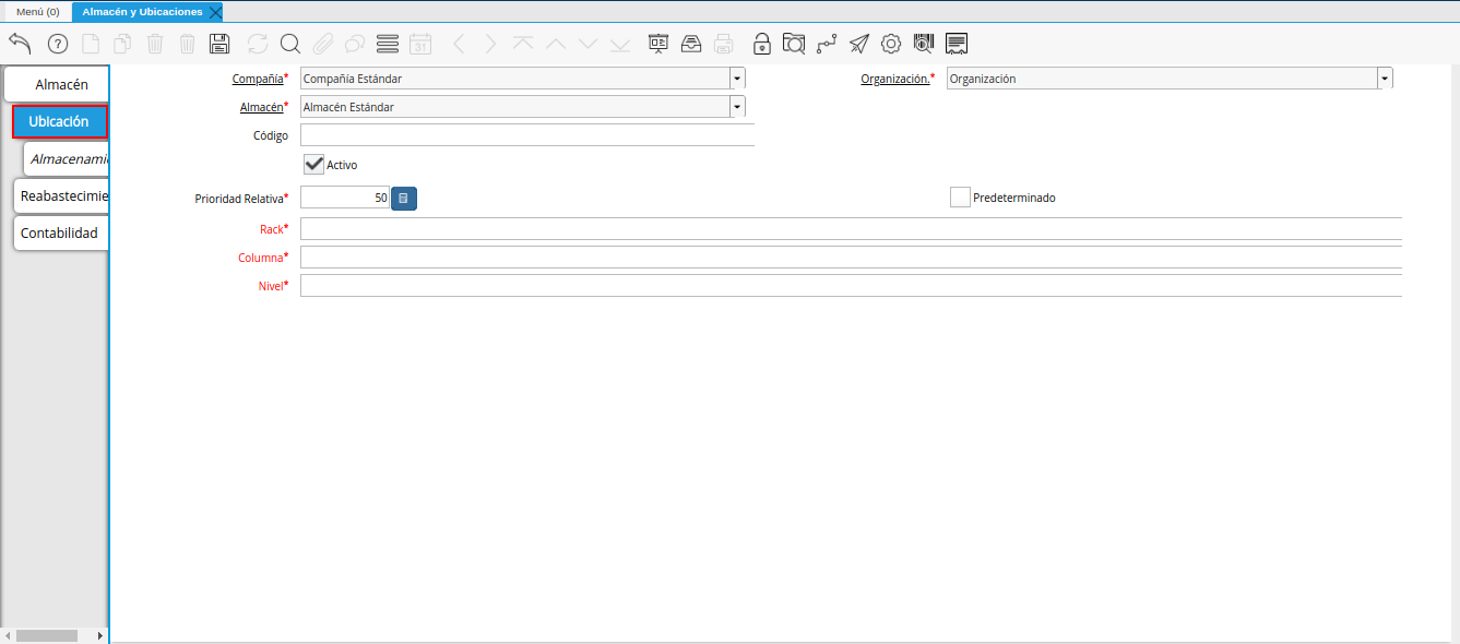 pestaña ubicación de la pestaña ubicación de la ventana almacén y ubicaciones