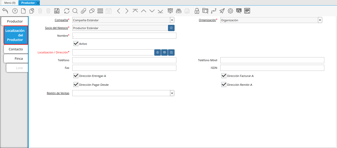 Pestaña Localización