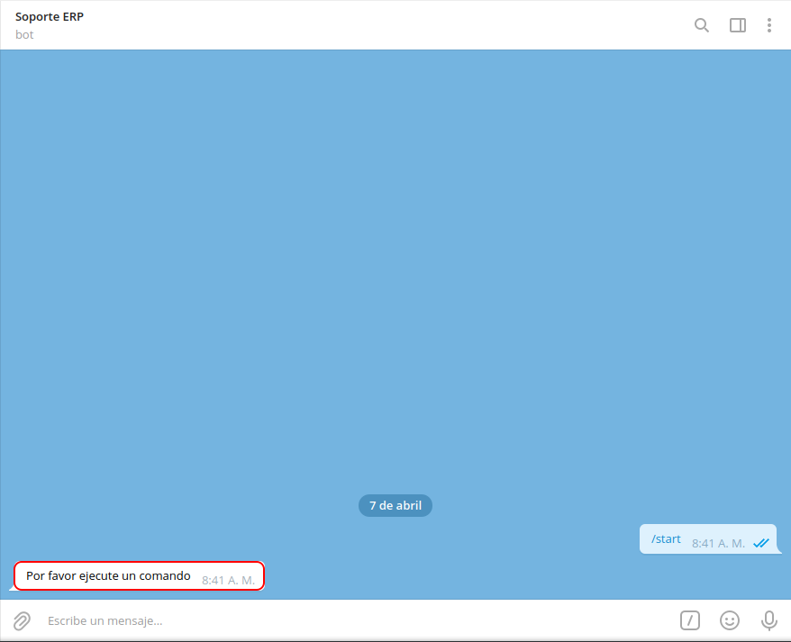 mensaje principal por favor indique un comando