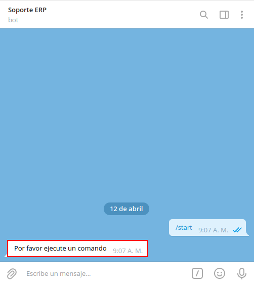 mensaje principal por favor indique un comando para consultar