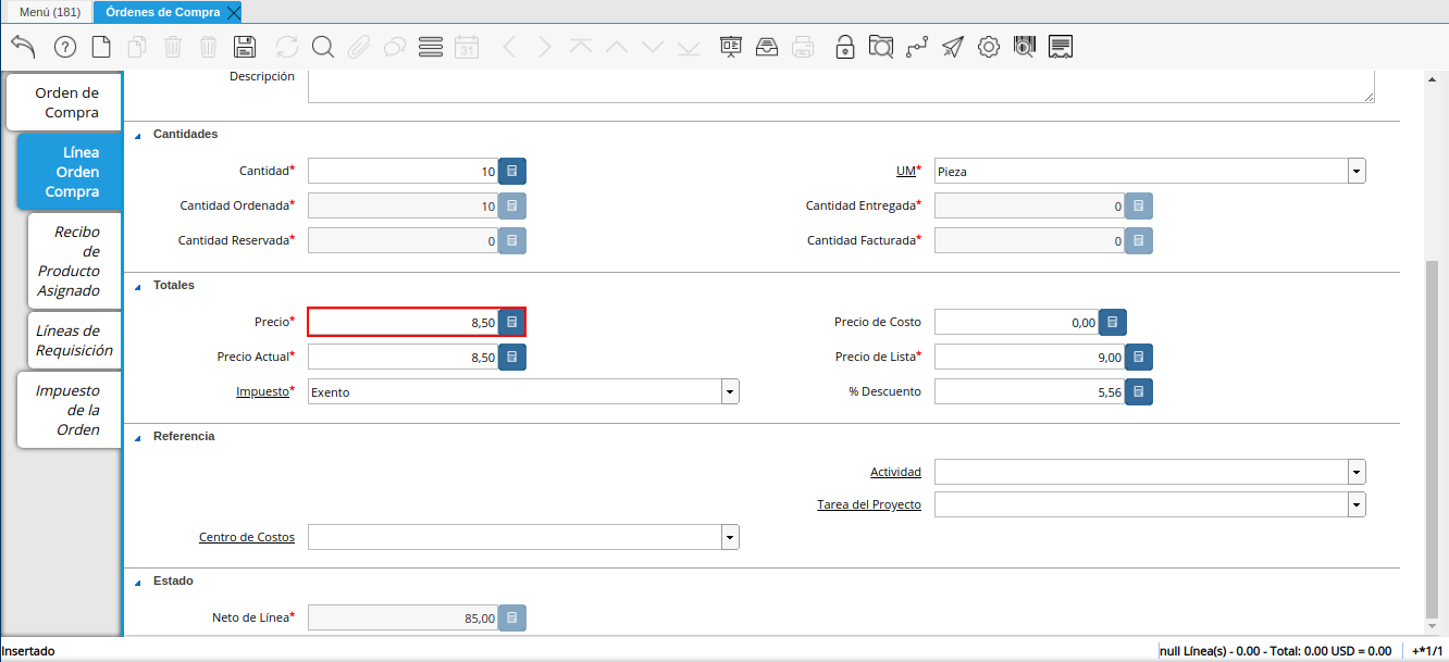 campo precio orden multimoneda