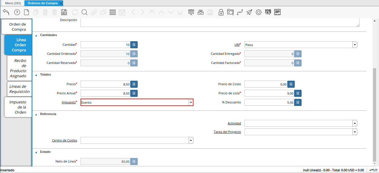 campo impuesto orden multimoneda