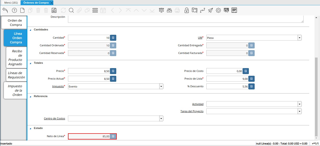 campo neto de línea orden multimoneda