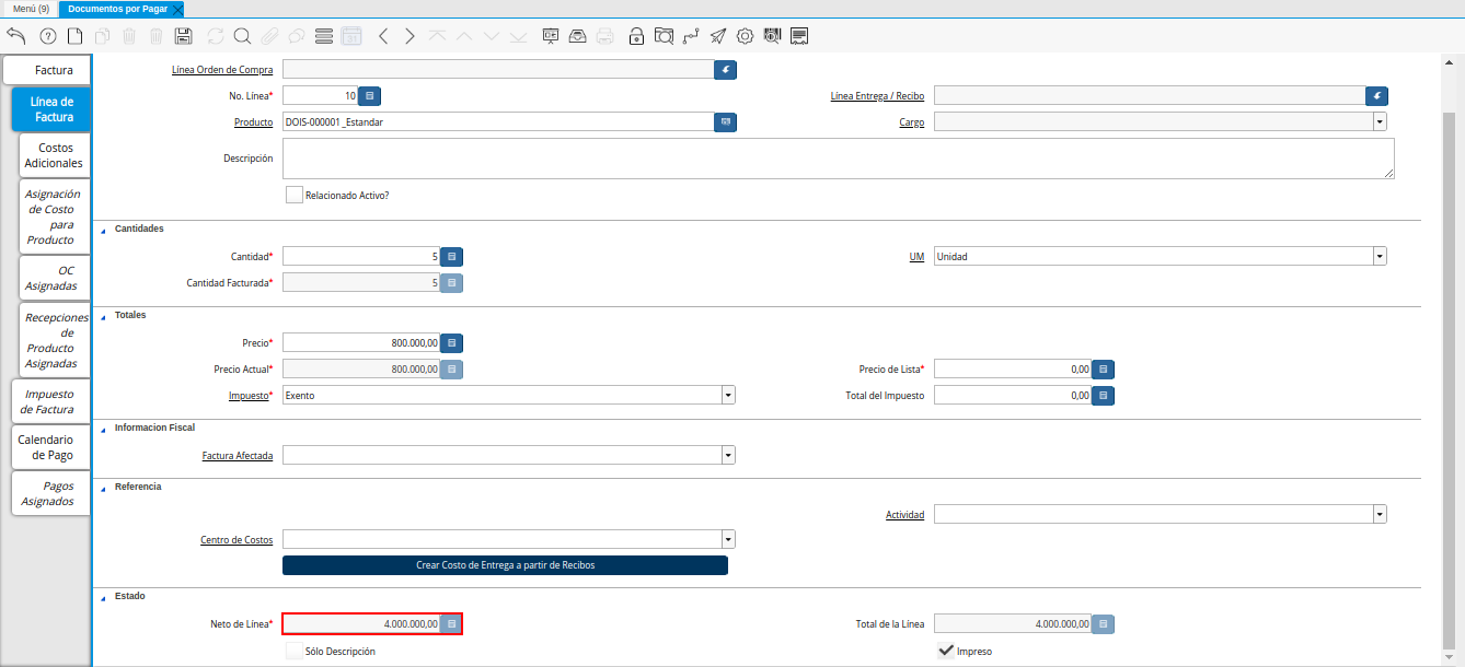 Campo Neto de Línea