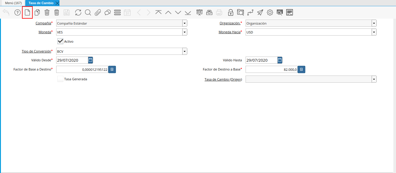 icono registro nuevo de la tasa de cambio