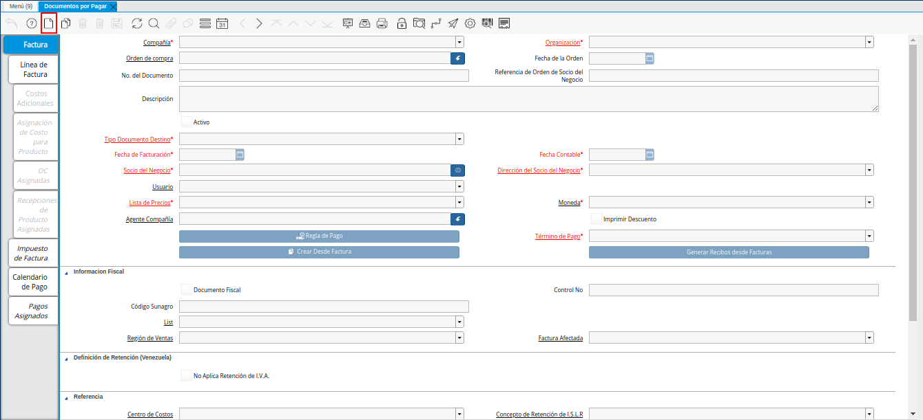 Icono Registro Nuevo de la Ventana Documentos por Pagar