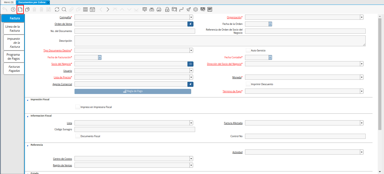 Icono Registro Nuevo de la Ventana Documentos por Cobrar
