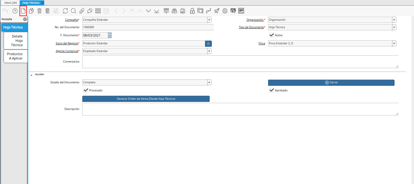 icono registro nuevo de la ventana hoja técnica