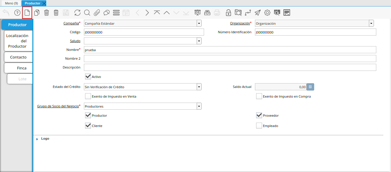 icono registros nuevo de la ventana productor