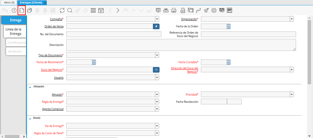 Icono Registro Nuevo de la Ventana Entregas Cliente