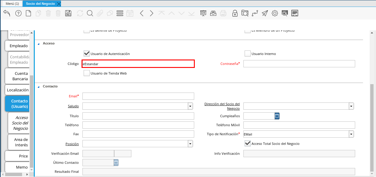 Campo Código Usuario
