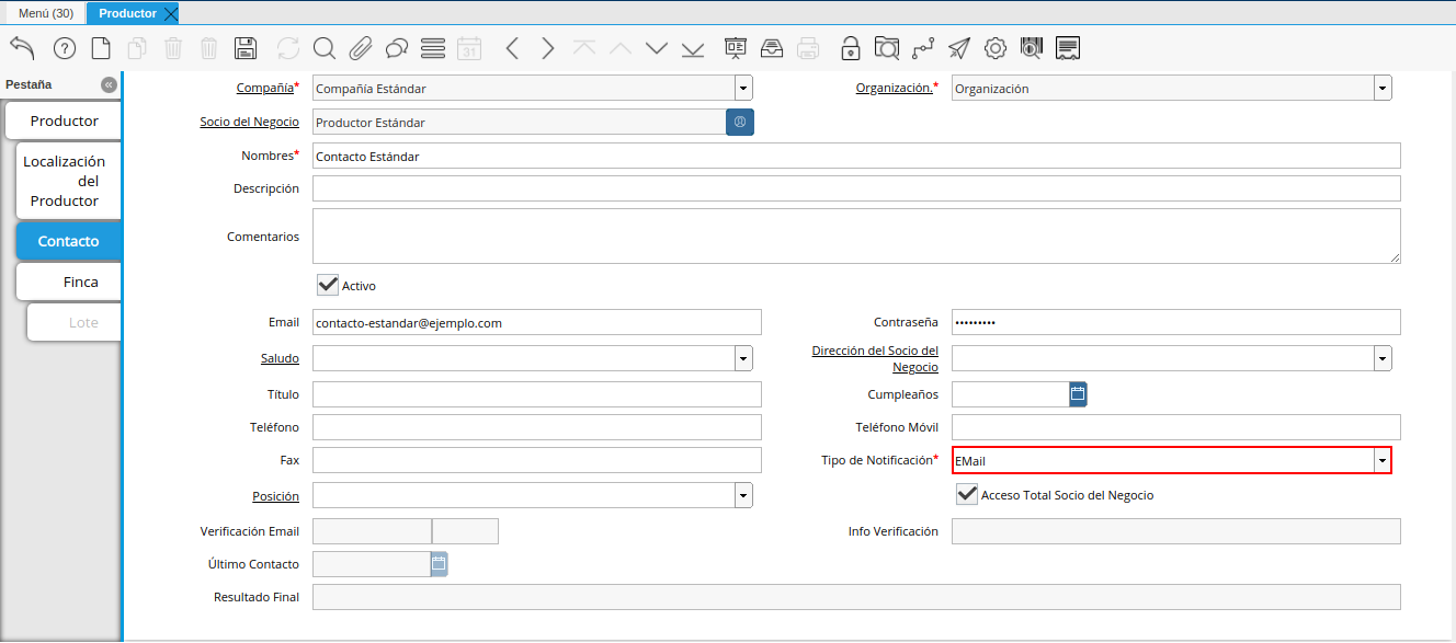 Campo Tipo de Notificación