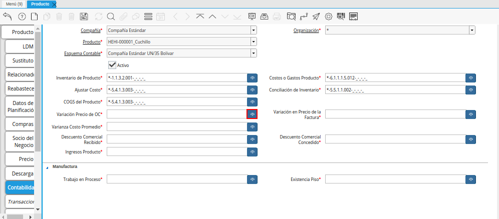 Campo Variación Precio de OC