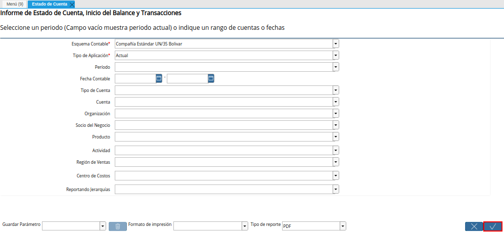 Opción OK de la Ventana Estado de Cuenta