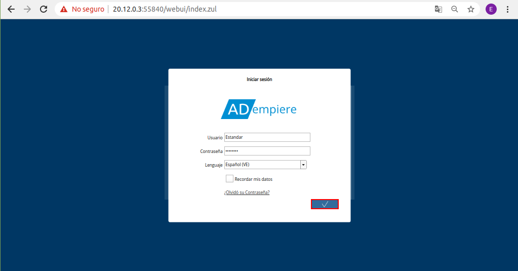 Opción OK para Iniciar Sesión