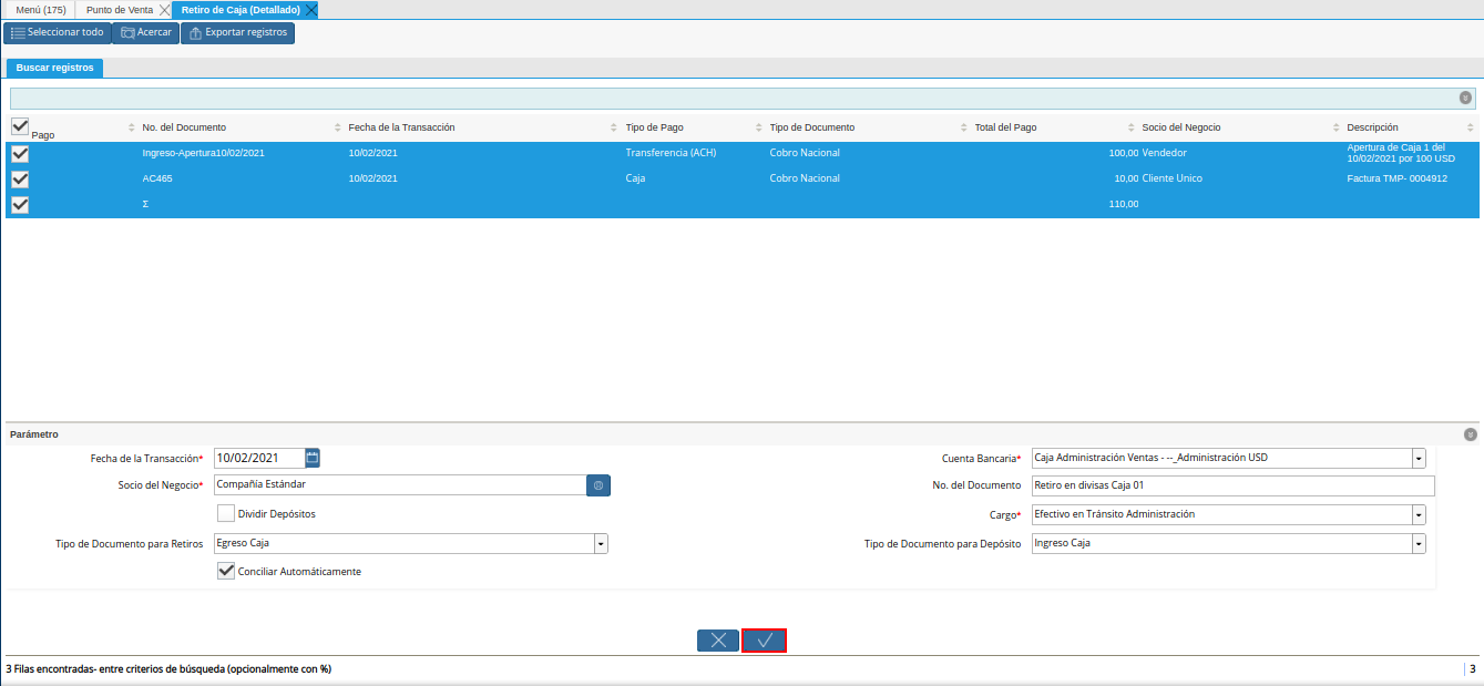 opción ok para ejecutar el proceso