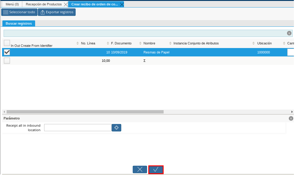 Opción OK para Cargar Factura