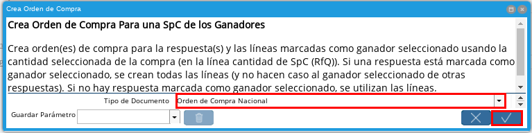 Ventana Crea Orden de Compra