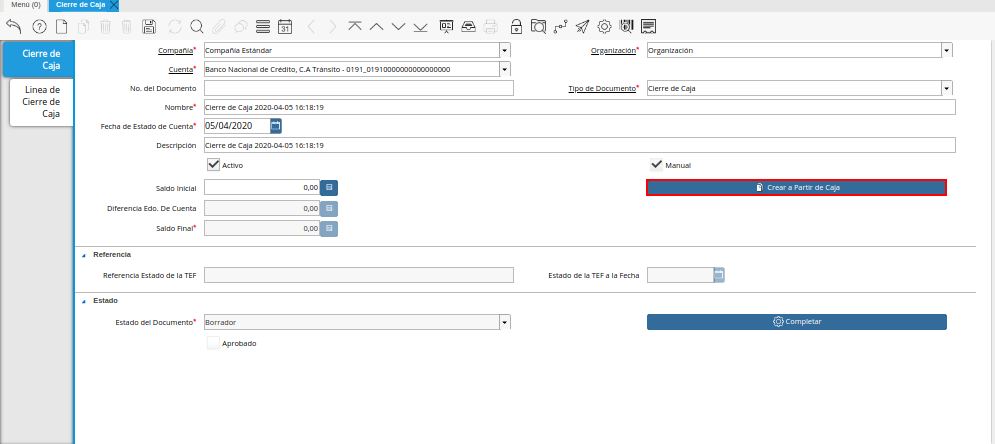 Opción Crear a Partir de Pagos