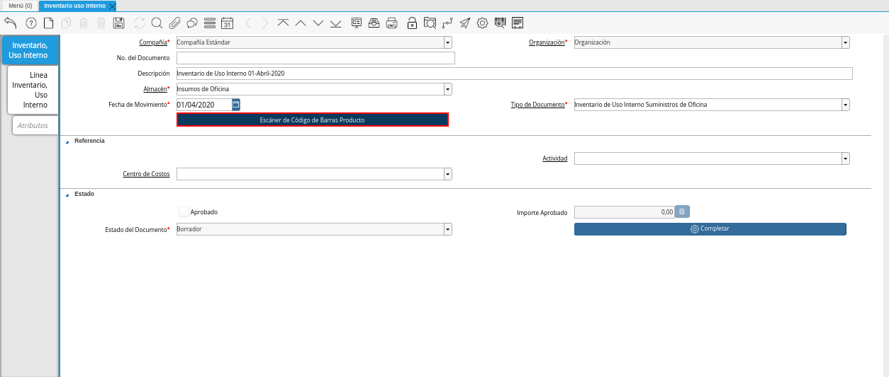 Opción Escáner de Código de Barras Producto