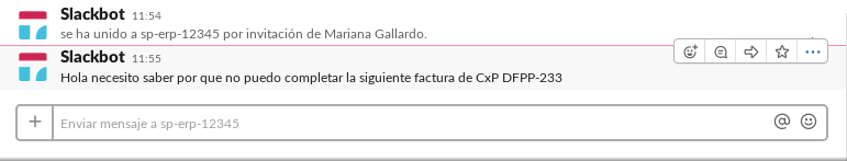 Mensajes del canal de Soporte a Empresa ERP en Slack
