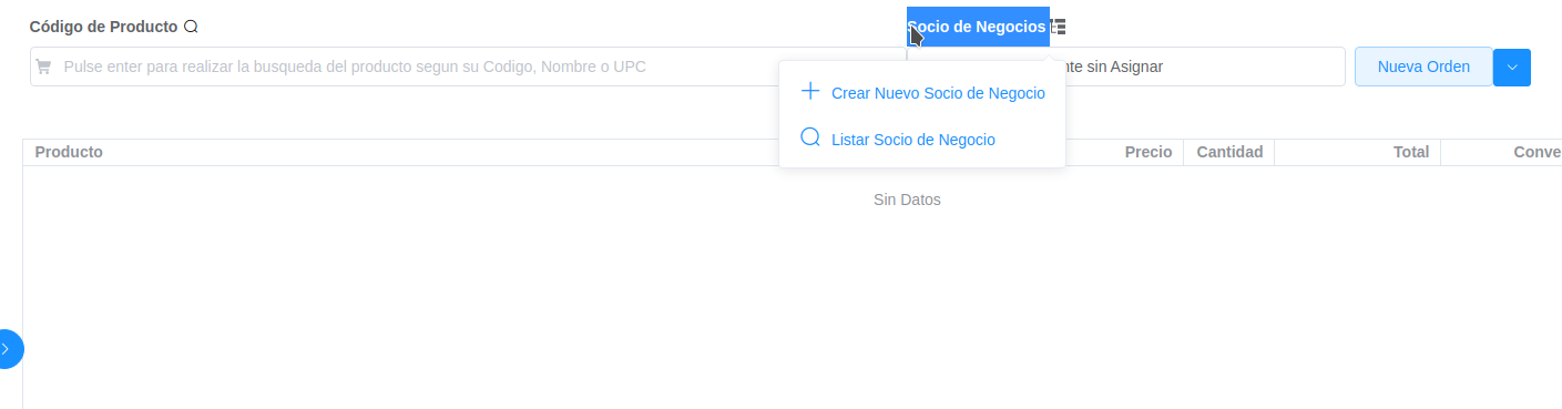 Opción Socio de Negocio