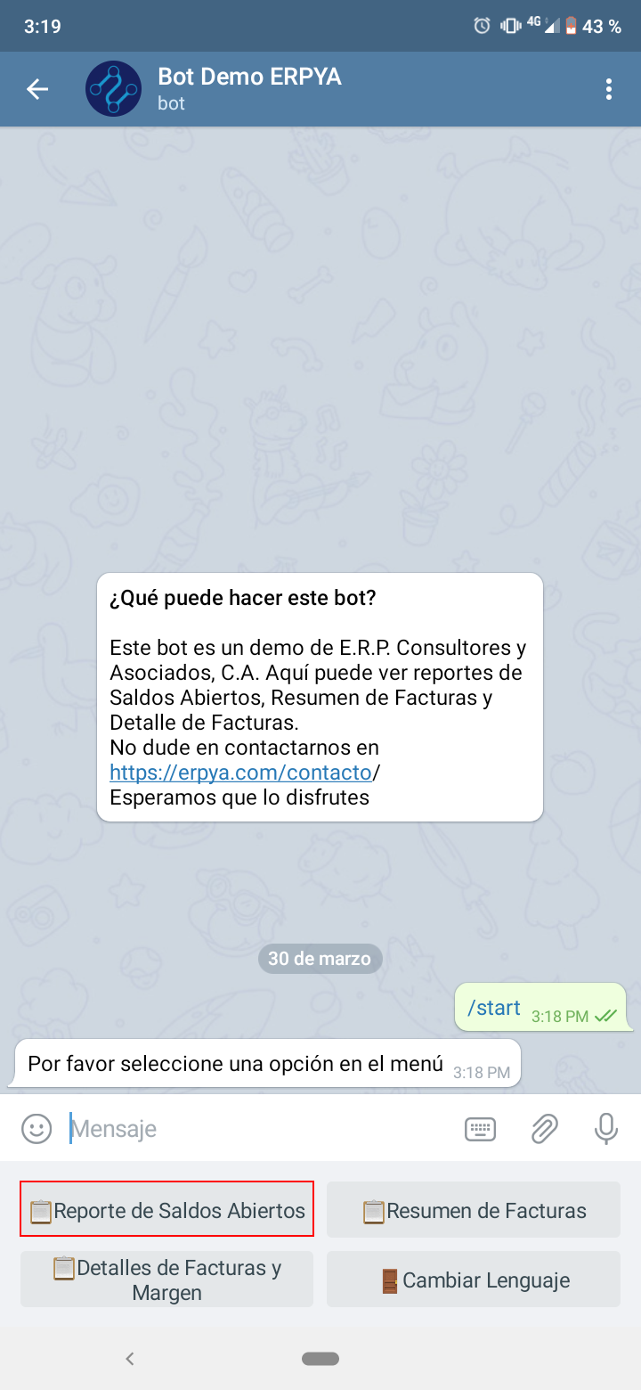 opción reporte de saldos abiertos