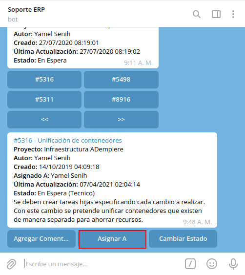 opción asignar a de la tarea específica del consultar tareas