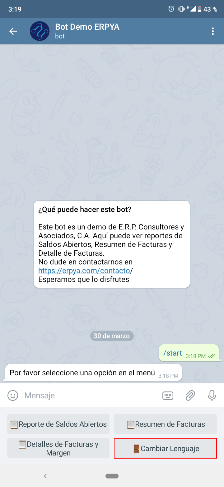 opción cambiar lenguaje