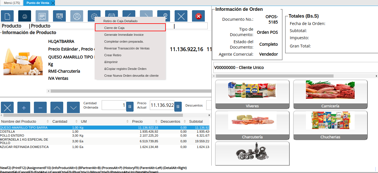 Opción Cerrar Caja del Punto de Venta