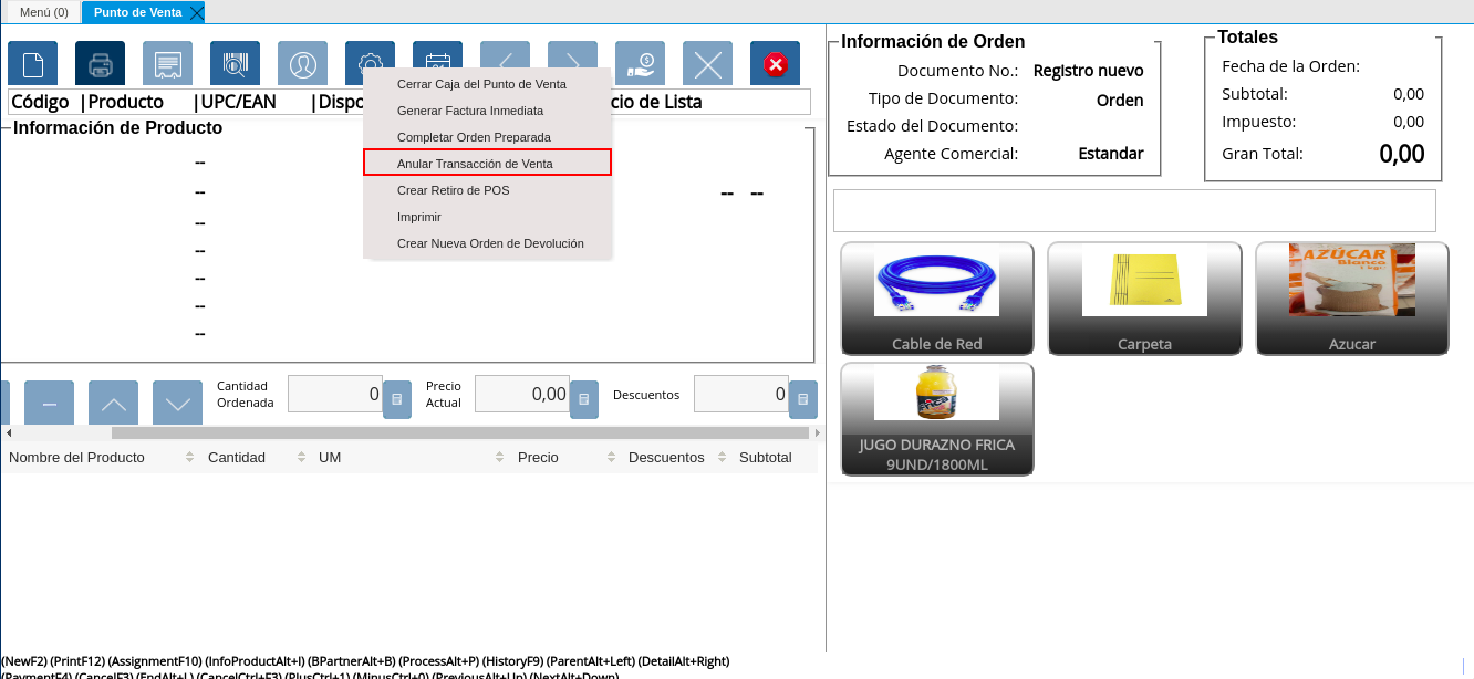 Opción Anular Transacción de Venta del Icono Proceso de la Barra de Herramientas del Punto de Venta
