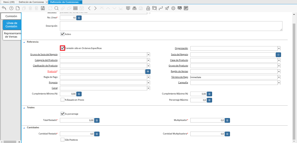Checklist Comisión sólo en Órdenes Específicas