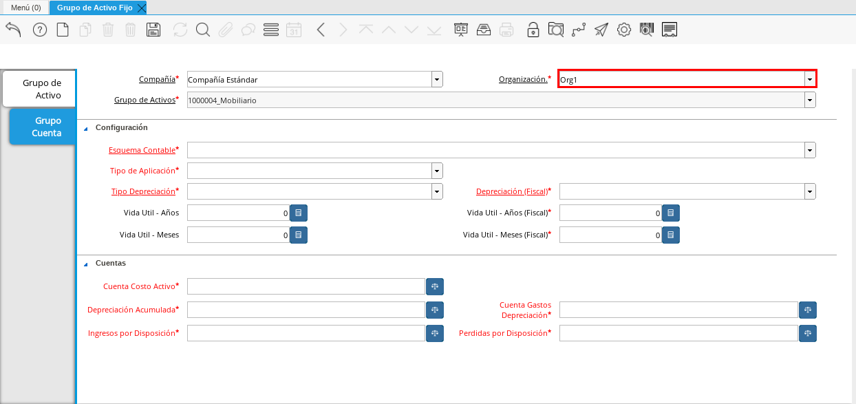 Campo Organización de la Pestaña