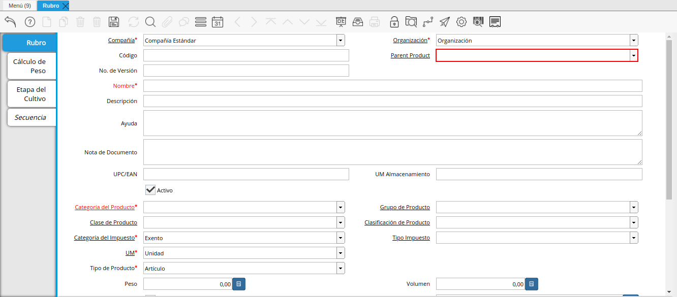 campo producto padre