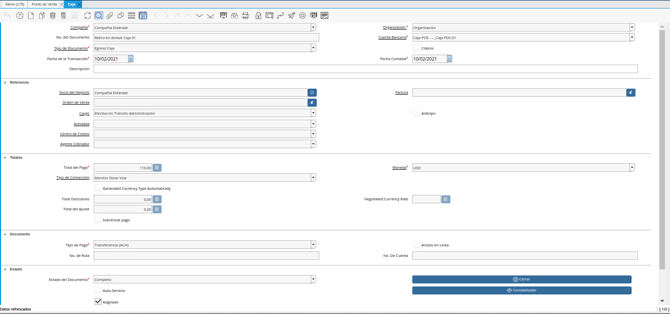 Pago Creado desde la Ventana Retiros de Puntos de Venta