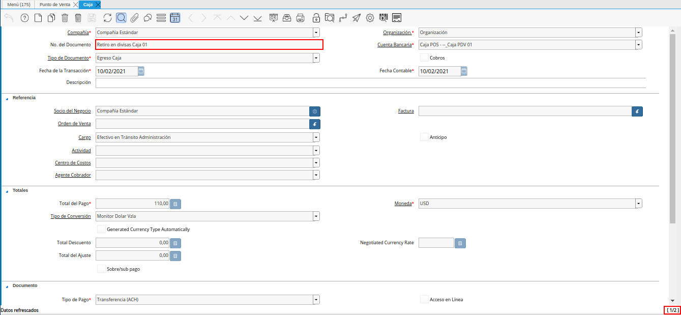 Documento de Pago Generado en Caja