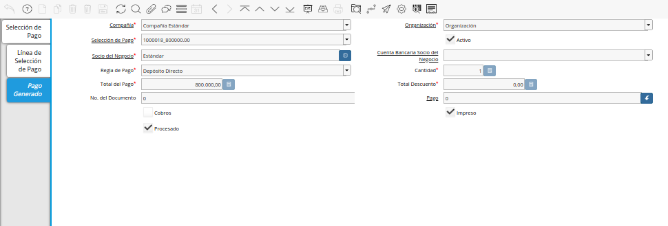 Pestaña Pago Generado