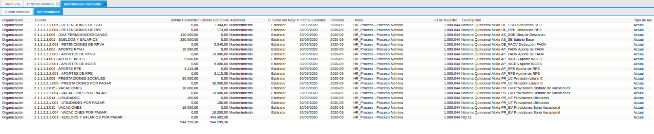 Asiento Contable de la Nómina