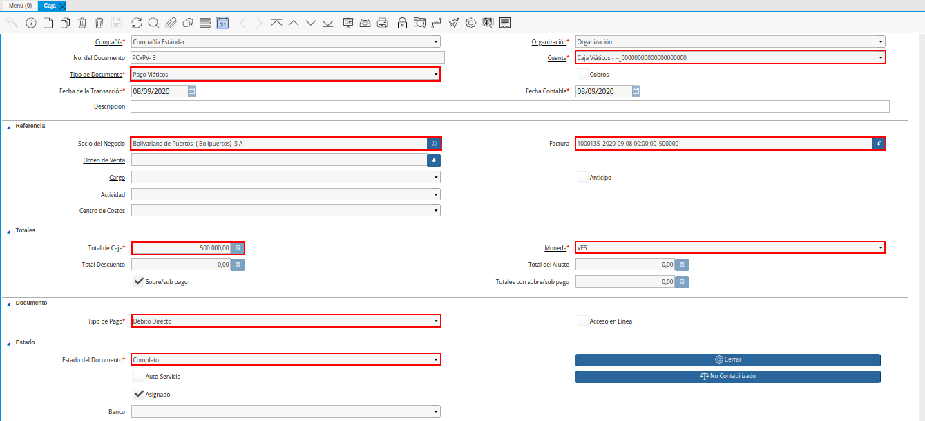 relación de factura viáticos mayor al gasto