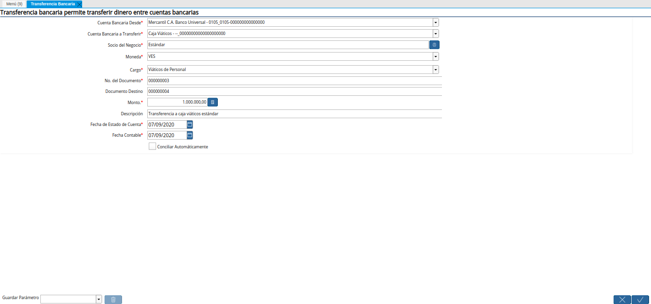 transferencia viáticos igual al gasto