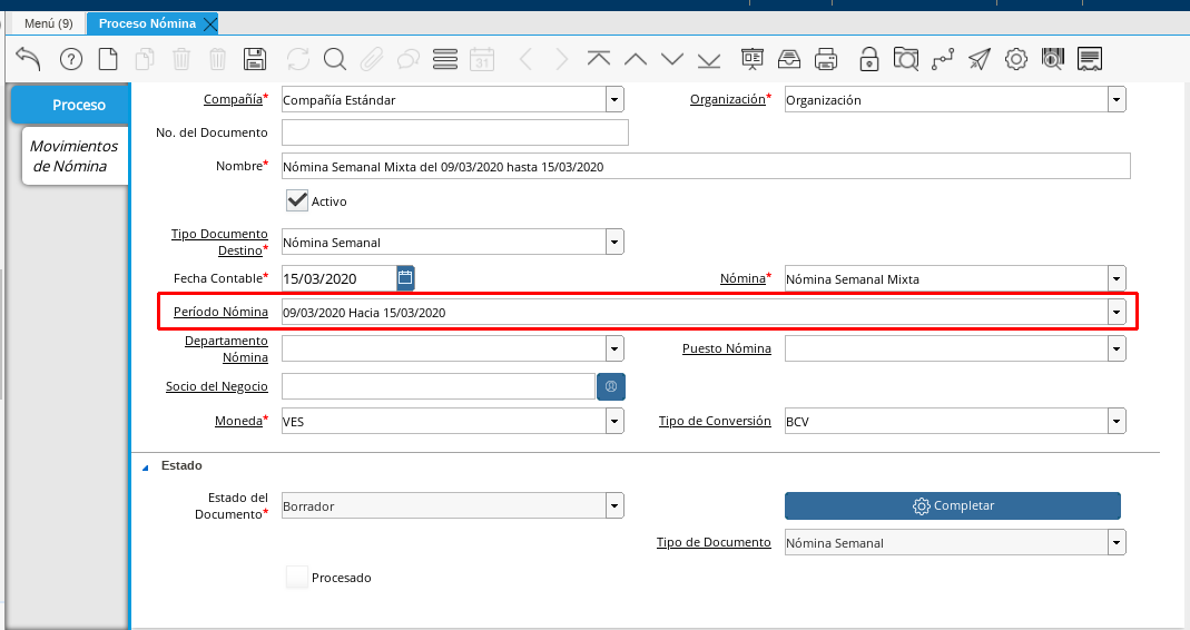 Campo Periodo de Nómina