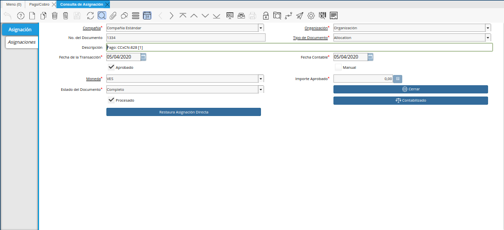 Pestaña Asignación