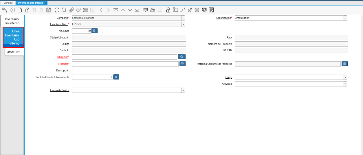 Pestaña Línea Inventario, Uso Interno