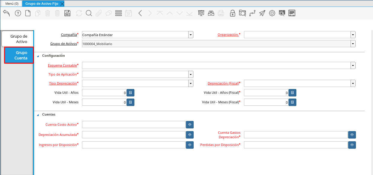Pestaña Grupo Cuenta